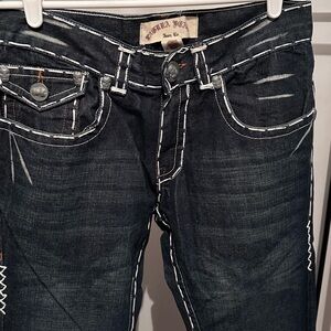 Laguna Beach Men’s Dark Blue Boot Cut Jeans with Contrasting Stitching.